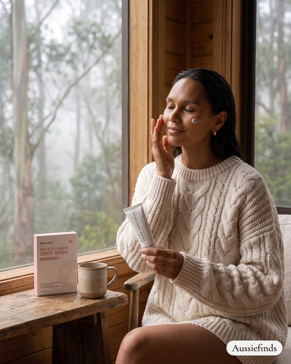 Model smoothing on 3 4 5 Relief Care Cream in a Blue Mountains cabin