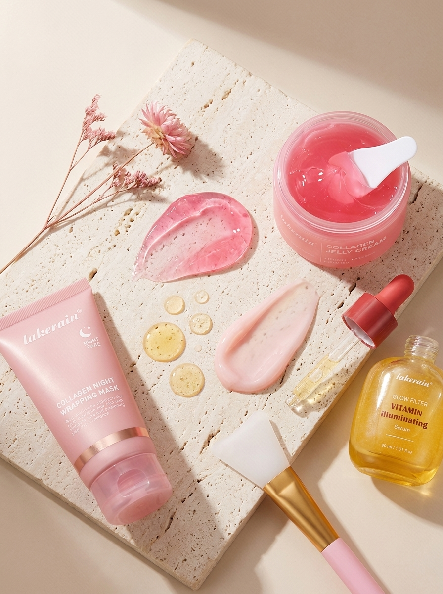 Textures of the serum, jelly cream and overnight mask