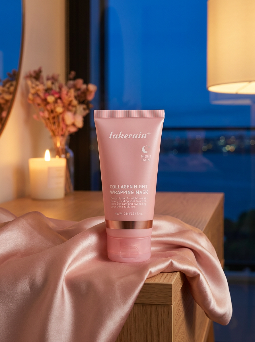 Collagen Night Wrapping Mask 75ml on a vanity at night
