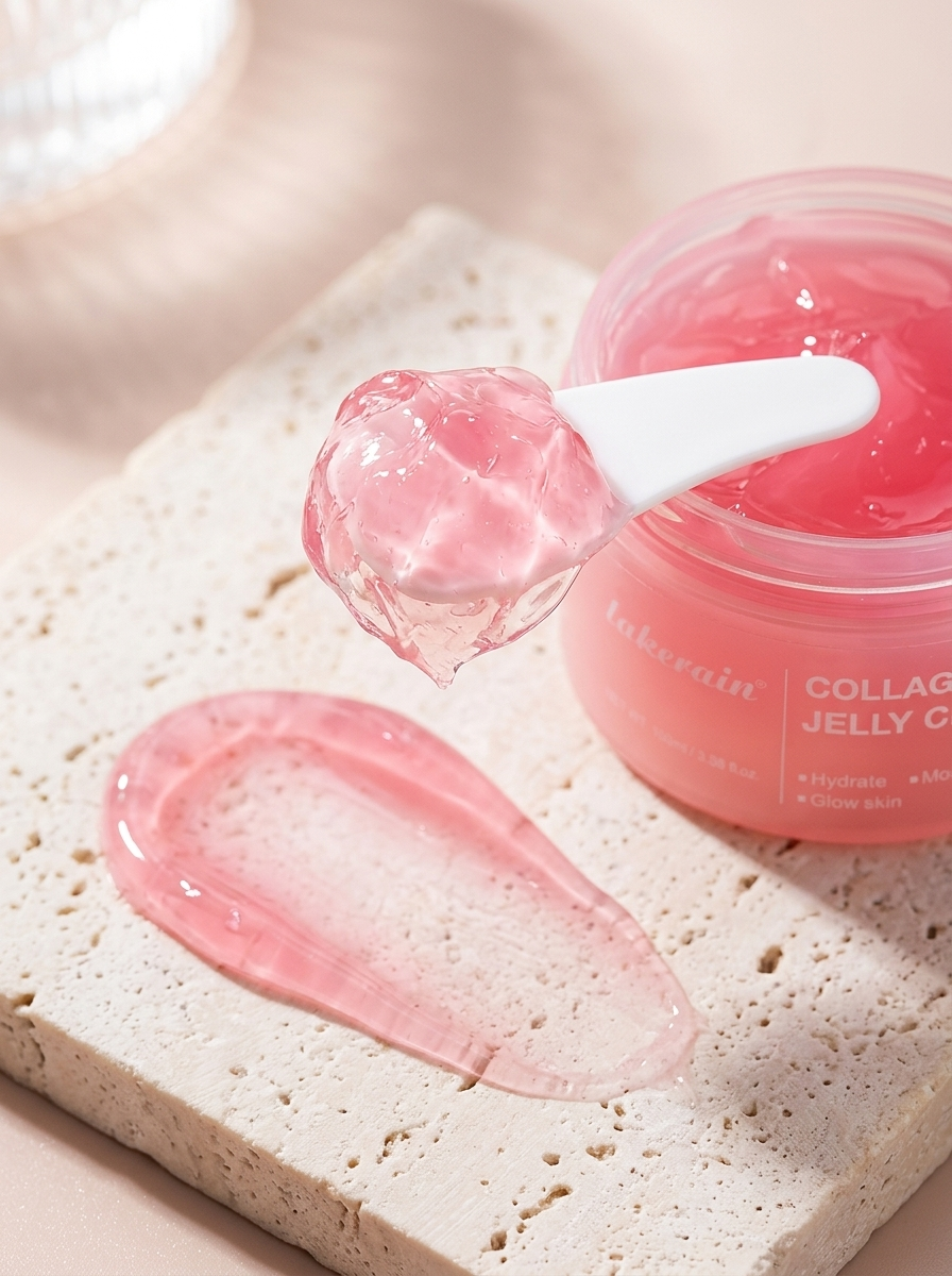 Bouncy pink jelly cream texture close-up