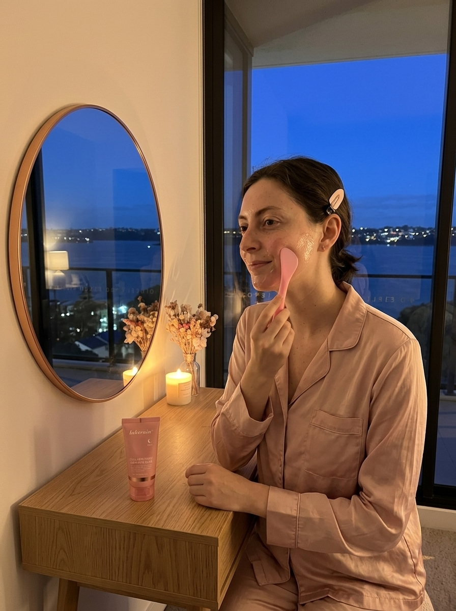 Brushing on the overnight mask before bed